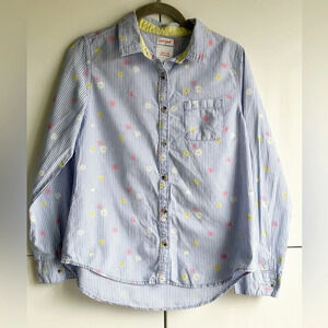 Cat & Jack Button Down Collar Shirt in Blue & White w/ Flowers, Size XL (14/16)